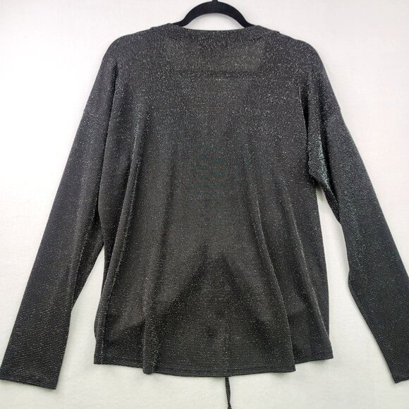 Veronica M V-Neck Cinched Front Sweater With Metallic Shimmer Black XL - Picture 6 of 8